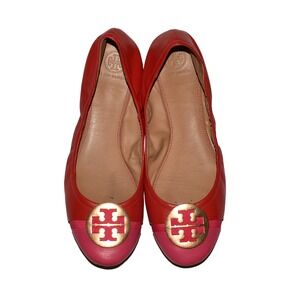 TORY BURCH $228 Minnie Cap Toe Leather Ballet Flats Red Size 10 M